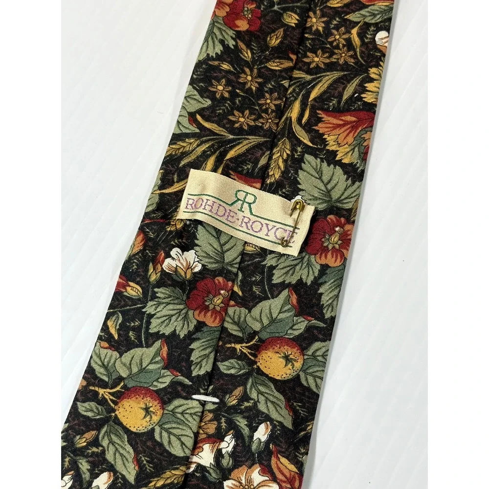 VTG Rohde Royce Necktie Multi Floral Fruit Botanical Cotton Classic‎ Mens OS